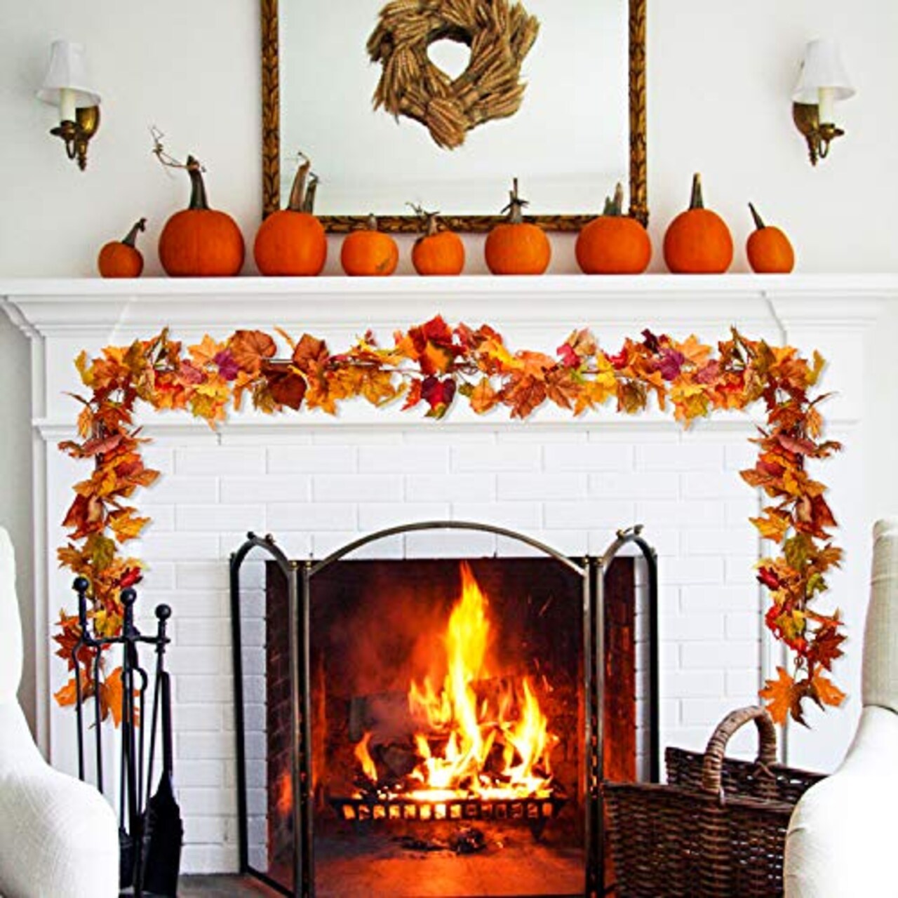 2 Pack Fall Maple Garland - 5.9ft/Piece Artificial Fall Foliage Garland Colorful Autumn Decor for Home Wedding Party (Mixed Color)